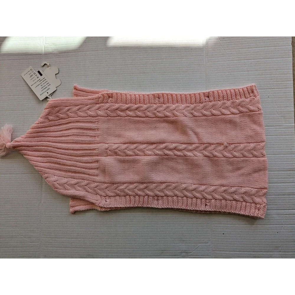 Pink Cable Knit Hooded Baby Bunting Cocoon Swaddle Tassel Button New